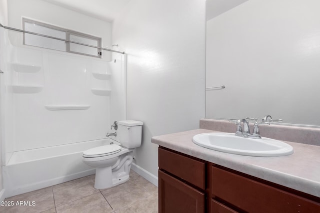 full bathroom with tile patterned floors, vanity, toilet, and tub / shower combination