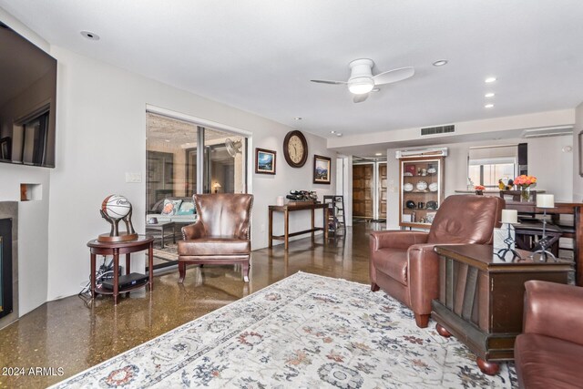 living room with ceiling fan