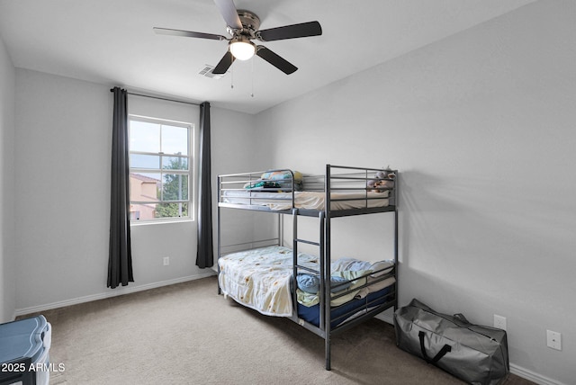 bedroom featuring carpet and ceiling fan