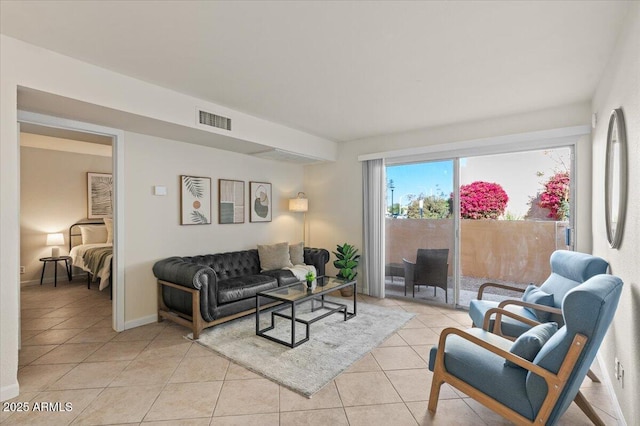 living room featuring light tile patterned floors