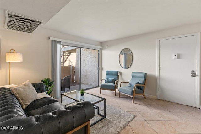 living room featuring light tile patterned floors