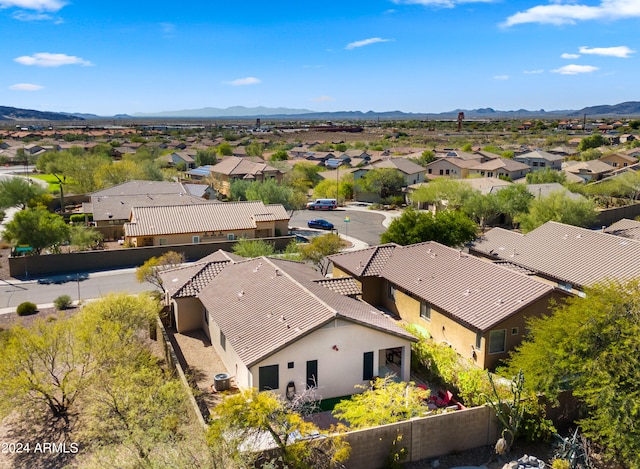 drone / aerial view featuring a mountain view