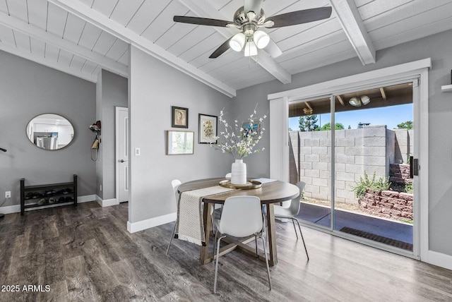 4502 W Continental Dr, Glendale, AZ 85308 - dining area with wooden ceiling, wood finished floors, ceiling fan, and baseboards
