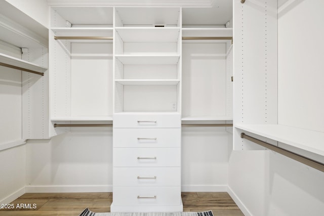walk in closet featuring wood finished floors