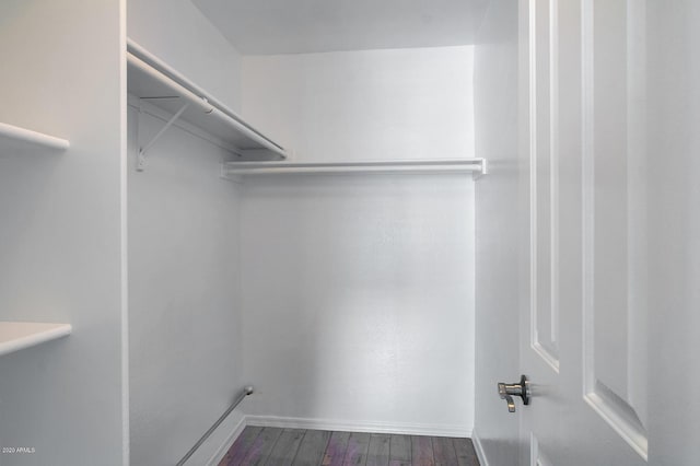 walk in closet featuring dark wood-type flooring