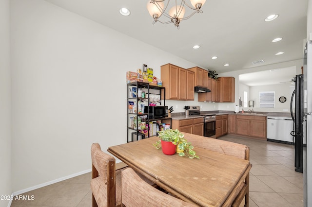 dining space featuring recessed lighting, visible vents, and light tile patterned flooring