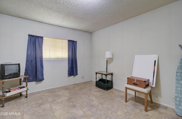 living area with a textured ceiling