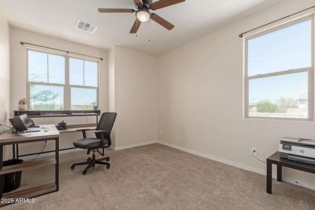 19771 W Woodlands Ave, Buckeye, AZ 85326 - carpeted office space featuring ceiling fan and baseboards