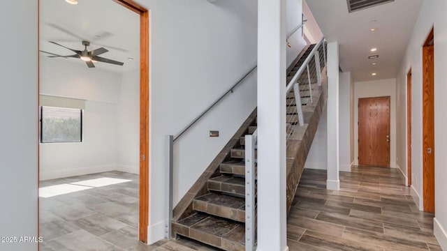 15217 N 15th Dr, Phoenix, AZ 85023 - stairway featuring visible vents, baseboards, ceiling fan, and recessed lighting