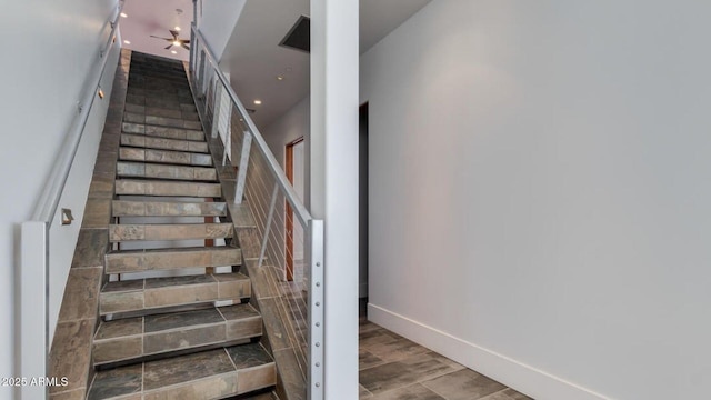 15217 N 15th Dr, Phoenix, AZ 85023 - staircase featuring recessed lighting, baseboards, a ceiling fan, and wood finished floors