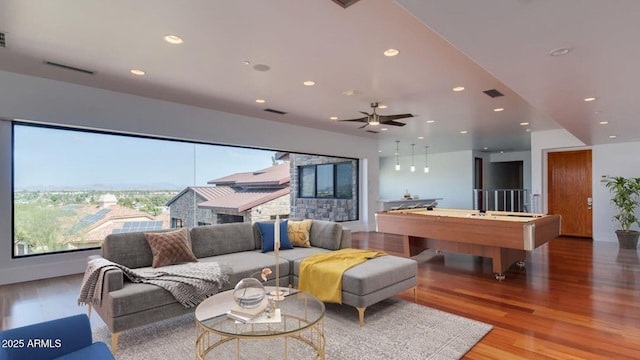15217 N 15th Dr, Phoenix, AZ 85023 - living area with recessed lighting, wood finished floors, a ceiling fan, and pool table