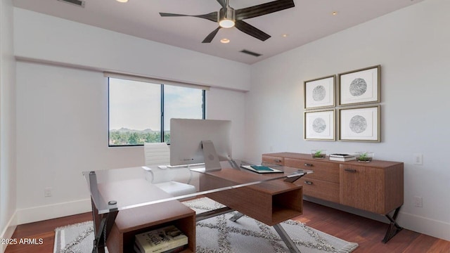 15217 N 15th Dr, Phoenix, AZ 85023 - office area featuring wood finished floors, baseboards, and ceiling fan
