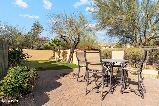 view of patio / terrace featuring outdoor dining area and a fenced backyard