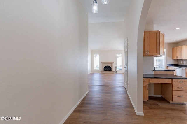 hallway with a wealth of natural light and wood-type flooring