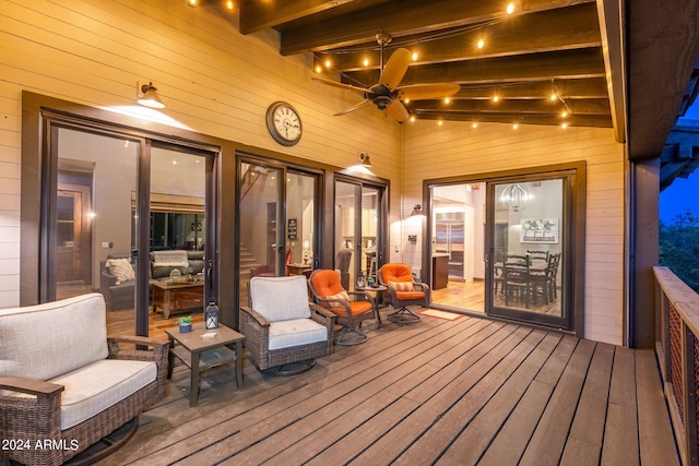 wooden terrace with ceiling fan