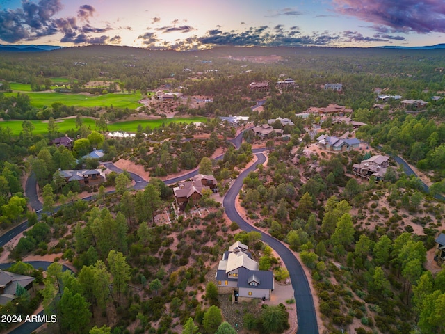 view of aerial view at dusk