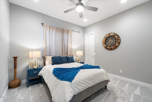 bedroom featuring carpet and ceiling fan