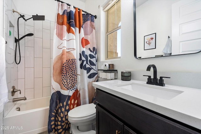 full bathroom with vanity, toilet, and shower / bath combo