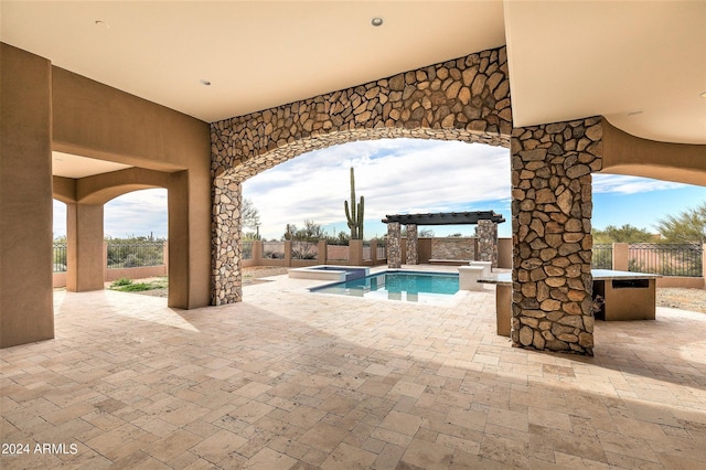7254 E Sonoran Trl, Scottsdale, AZ 85266 - view of pool featuring a patio, a fenced backyard, and a pool with connected hot tub