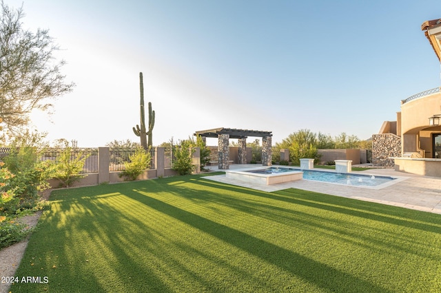 7254 E Sonoran Trl, Scottsdale, AZ 85266 - fenced backyard with a pergola, a patio area, and a pool with connected hot tub
