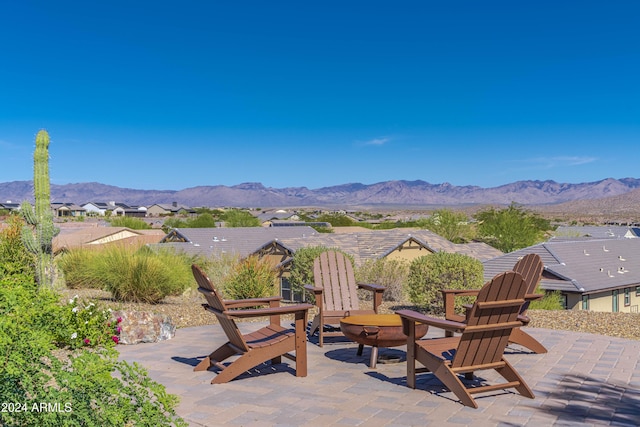 view of patio with a mountain view