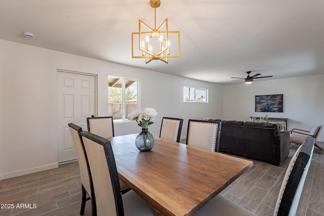 1466 E Nielson Ave, Mesa, AZ 85204 - dining room with wood tiled floors, a chandelier, and a ceiling fan