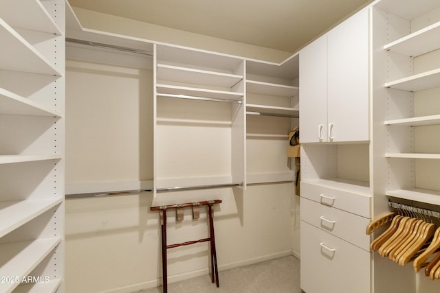 spacious closet featuring light carpet