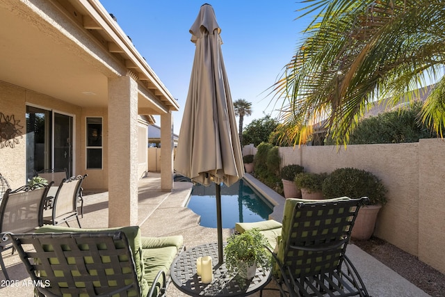 view of swimming pool with a patio area