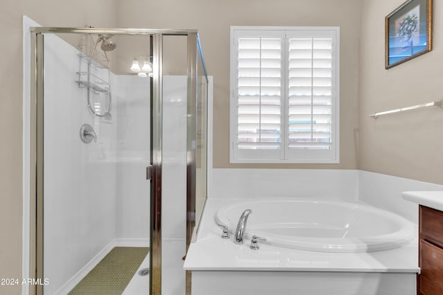 bathroom featuring vanity and separate shower and tub