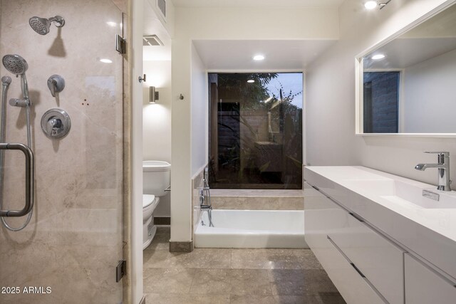 8312 N Golf Dr, Paradise Valley, AZ 85253 - full bath with toilet, visible vents, a shower stall, and vanity