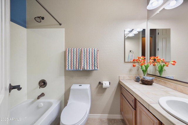 full bathroom with vanity,  shower combination, and toilet