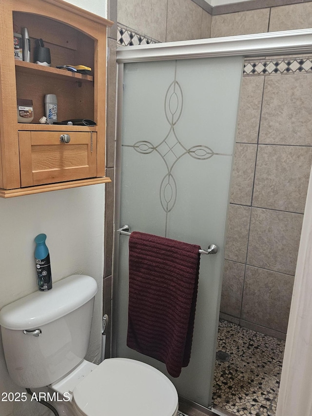 bathroom with toilet and tiled shower