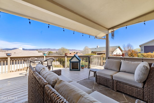 11180 E Navajo Dr, Dewey, AZ 86327 - wooden terrace with outdoor lounge area and a mountain view