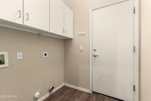 6970 W Paso Trl, Peoria, AZ 85383 - laundry room featuring baseboards, hookup for a washing machine, electric dryer hookup, cabinet space, and dark wood-style floors
