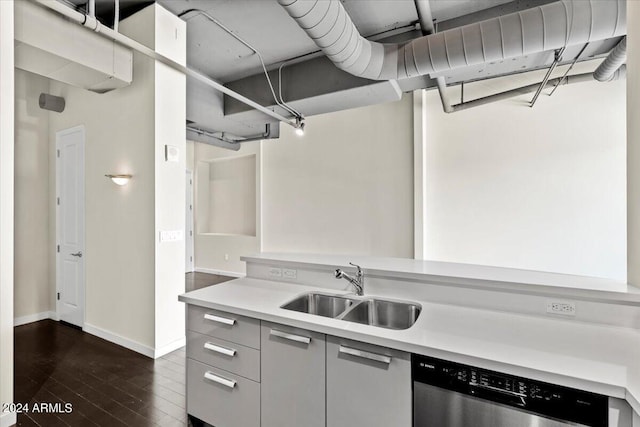 kitchen with dark wood-type flooring, sink, and dishwasher