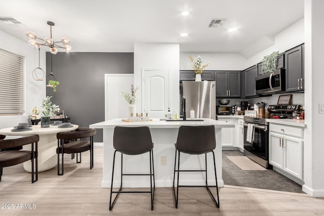 kitchen featuring stainless steel appliances, visible vents, light countertops, and a sink