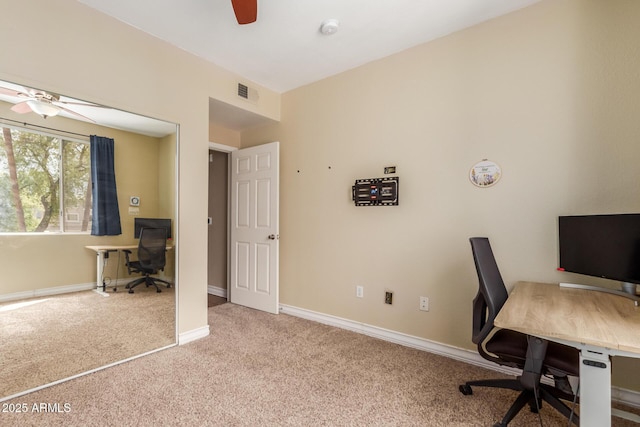 5345 E Van Buren St Unit 258, Phoenix, AZ 85008 - office area featuring baseboards, visible vents, carpet, and a ceiling fan