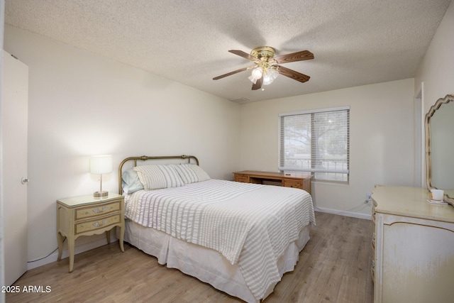 1454 W Capri Ave, Mesa, AZ 85202 - bedroom featuring light wood-type flooring, a textured ceiling, and a ceiling fan