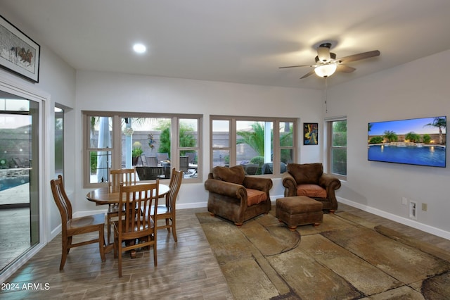 interior space with a ceiling fan