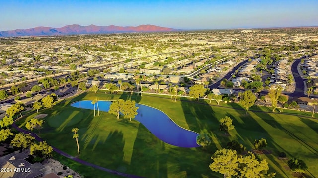 drone / aerial view with a residential view and a mountain view