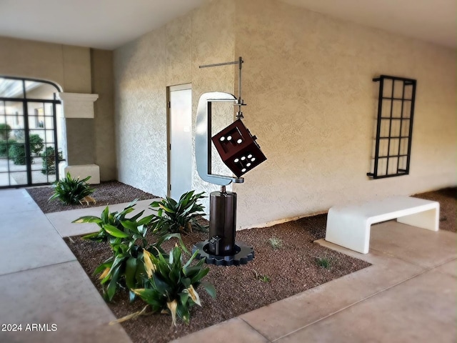 interior space featuring stucco siding