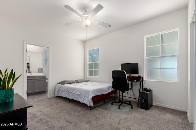 286 E Raleigh Dr, Chandler, AZ 85286 - carpeted bedroom featuring ensuite bathroom, baseboards, and ceiling fan