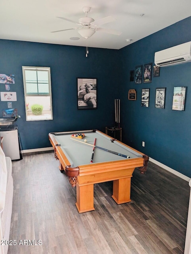 286 E Raleigh Dr, Chandler, AZ 85286 - playroom featuring pool table, a wall mounted air conditioner, ceiling fan, and wood finished floors