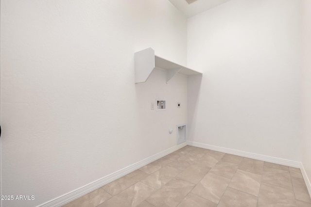 laundry room featuring hookup for a gas dryer, hookup for a washing machine, baseboards, laundry area, and electric dryer hookup
