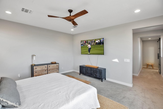 826 E Buist Ave, Phoenix, AZ 85042 - bedroom with light carpet, recessed lighting, baseboards, and a ceiling fan