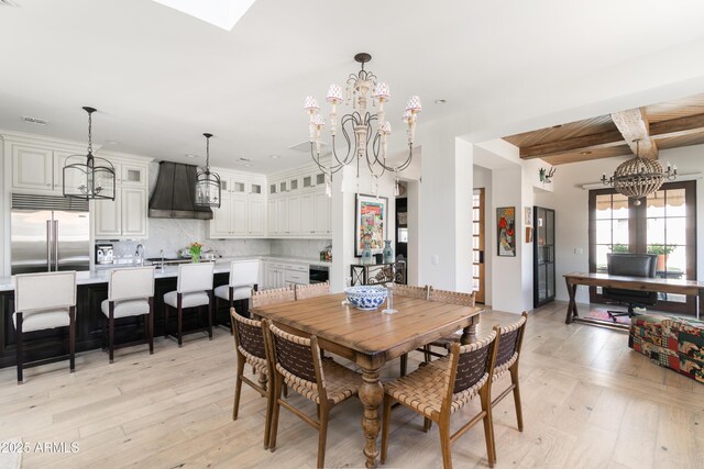 3511 N 39th Pl, Phoenix, AZ 85018 - dining space featuring a chandelier, light wood-style floors, and beam ceiling