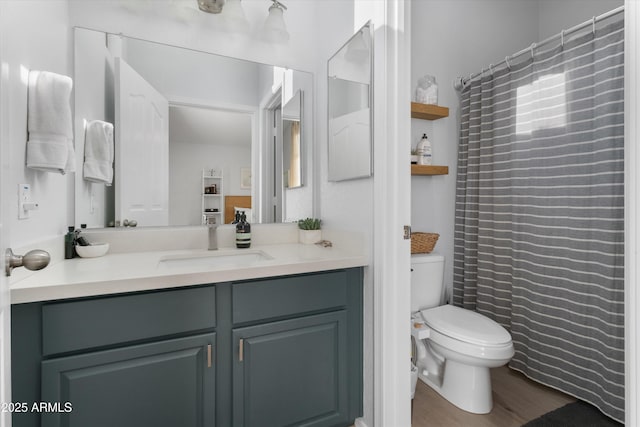 470 N 168th Ln, Goodyear, AZ 85338 - full bath with vanity, curtained shower, toilet, and wood finished floors