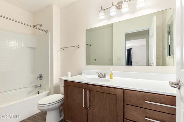 full bathroom with toilet, shower / washtub combination, and vanity