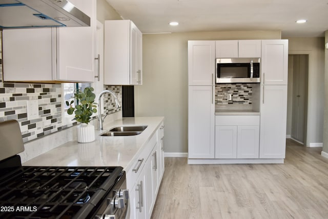 543 W Sunset Ave, Coolidge, AZ 85128 - kitchen featuring appliances with stainless steel finishes, extractor fan, a sink, light wood-type flooring, and tasteful backsplash
