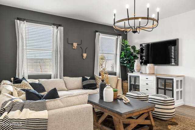 18348 W Gray Fox Trl, Wittmann, AZ 85361 - living area with a chandelier and wood finished floors